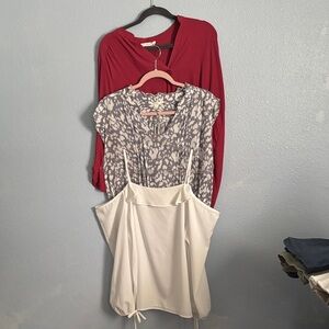 Red, Gray, and White Blouse Set